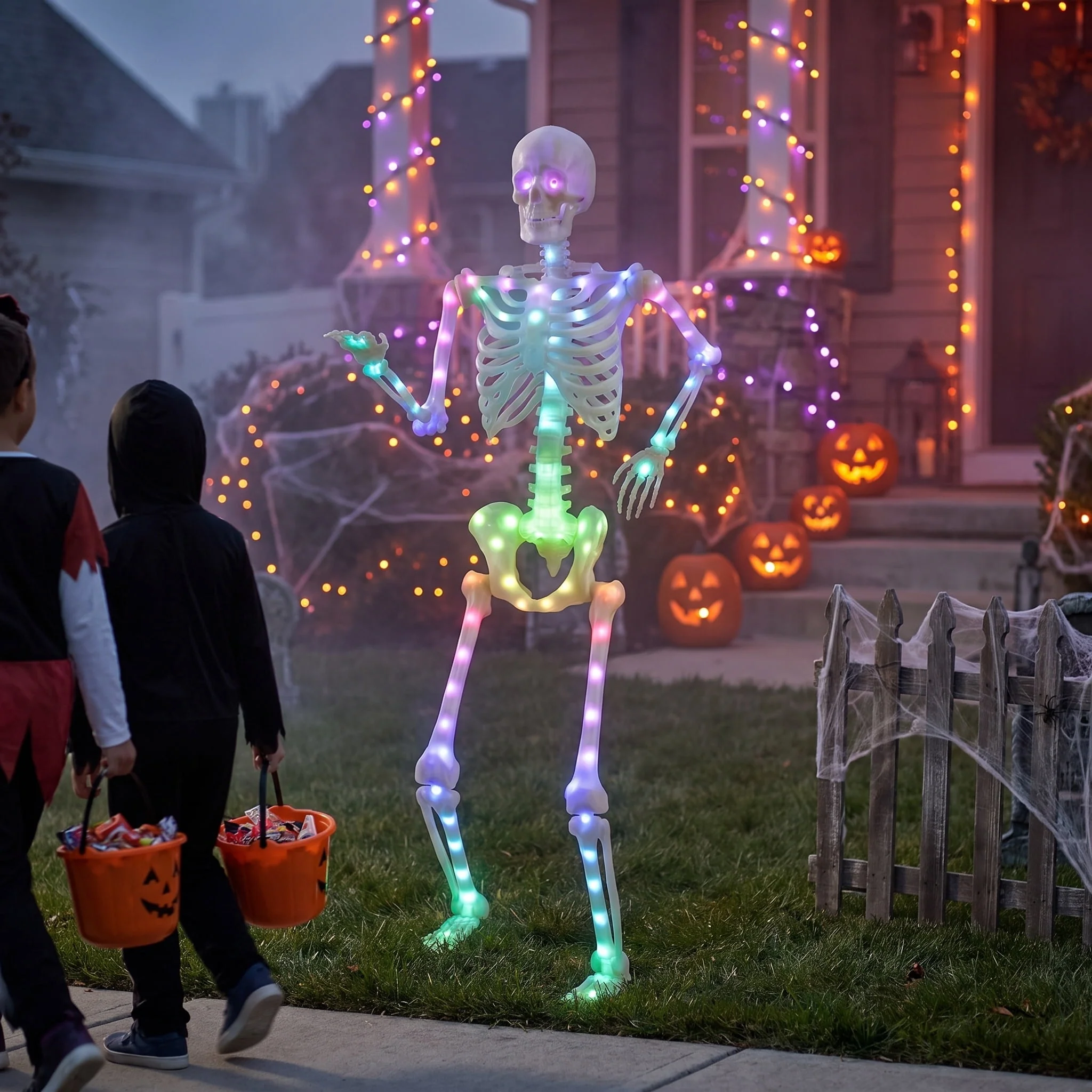Light-Up LED Poseable Skeleton, Multicolor, 5', Halloween by Way To Celebrate - Image 2