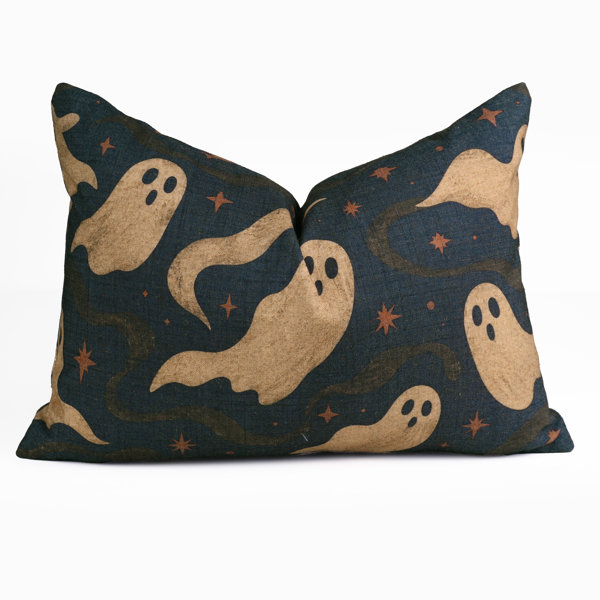Spooky Navy Halloween Linen Blend Throw Pillow Cover, Digital Printed Eerie Seasonal Accent Pillow for Couch, Sofa, and Bed with Invisible Zipper