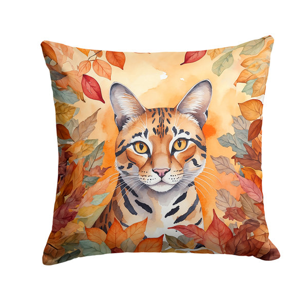 Safari Cat in Fall Leaves Throw Pillow