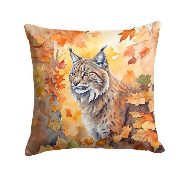 Highlander Lynx Cat in Fall Leaves Throw Pillow