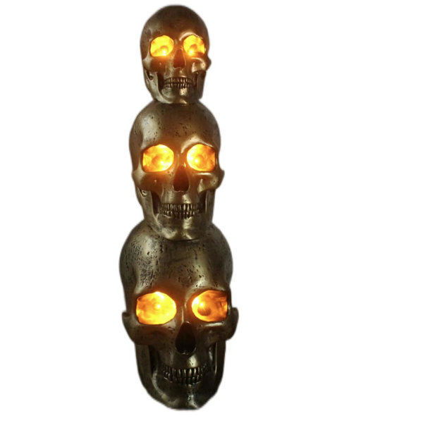 Haunted Hill Farm 3.0-Ft. Stack of Gold Skulls Halloween Decor, Gothic Decor with LED Lighted Eyes