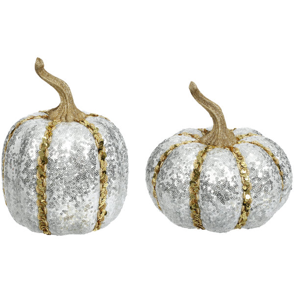 2 Piece 9" H Sequined Halloween Pumpkin Set