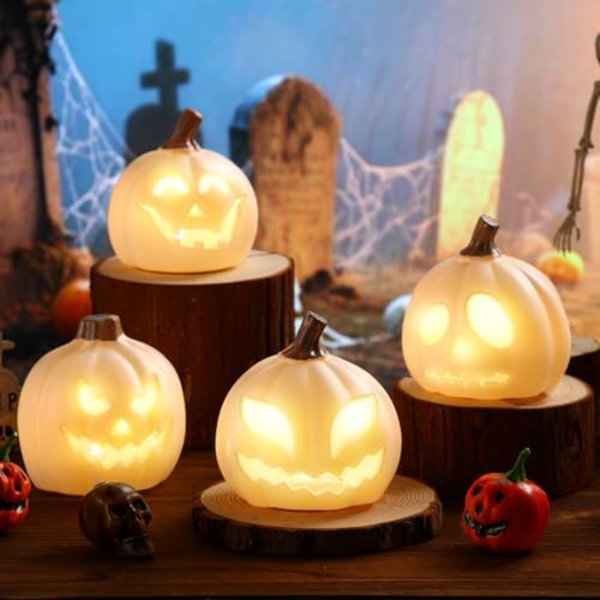 4 Pcs 5.25 Inch Light Up Jack O Lantern Halloween Pumpkin Lights Scary Glowing Plastic Pumpkin Lamp Halloween Props With LED Table Decor Indoor Outdoor Yards Garden Décor