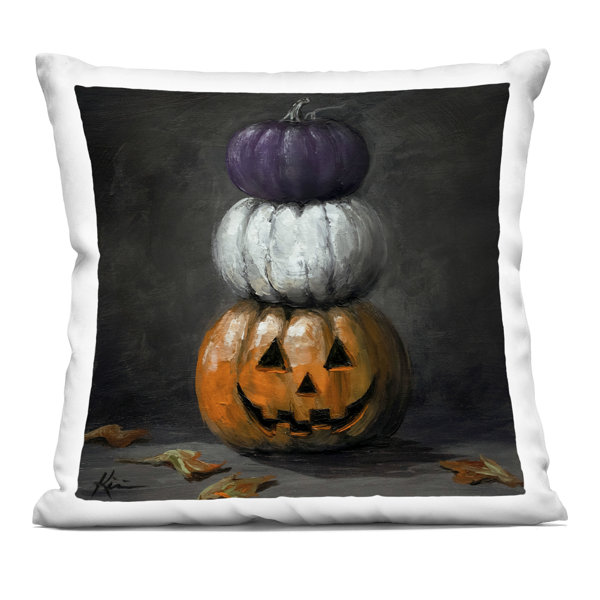 Vintage Halloween Pumpkin Stack Decorative Printed Throw Pillow design by Lindsay Kivi Fine Art