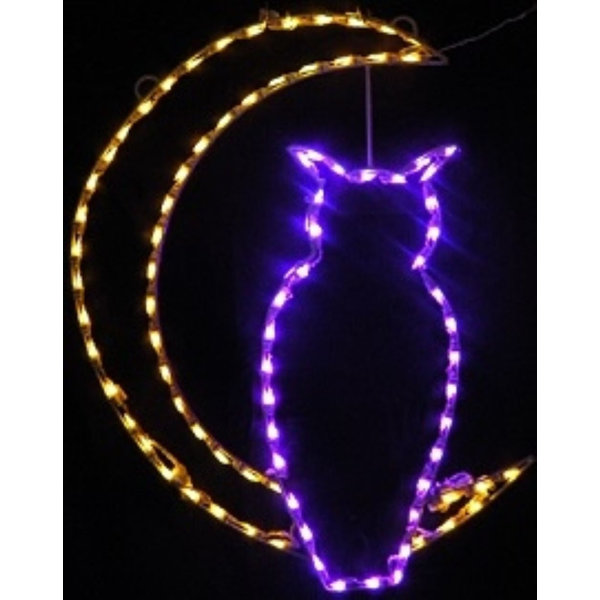 Hanging Owl and Moon Halloween Holiday Lighted Display
