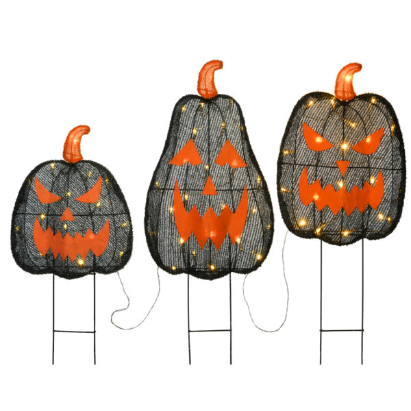 35in. Pre-Lit Black Jack-O-Lantern Garden Stakes