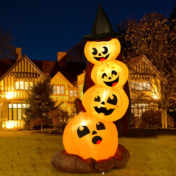 Staked Halloween Jack-O-Lantern and Witches Inflatable Outdoor Decoration