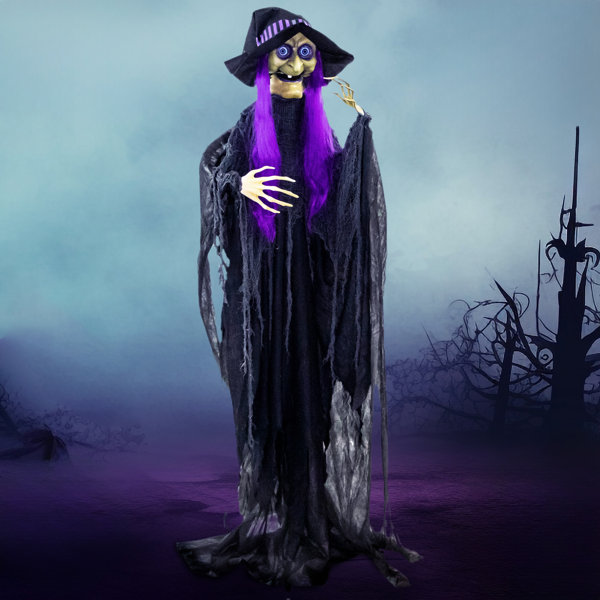 Haunted Hill Farm 6 Ft. Scary Talking Witch Halloween Animatronic with Touch Activated Lights and Sound