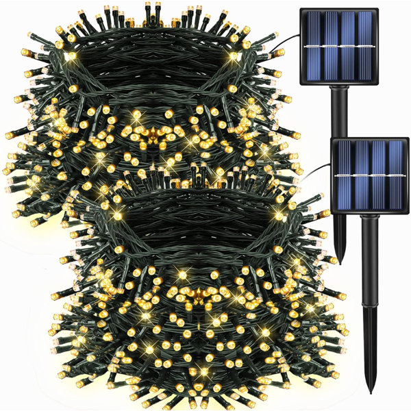 2 Pack Total 400LED 132FT Warm White Christmas Solar String Outdoor Lights, Solar Powered With 8 Modes Waterproof Fairy Lights For Bedroom Patio Garden Tree Party Yard Decoration