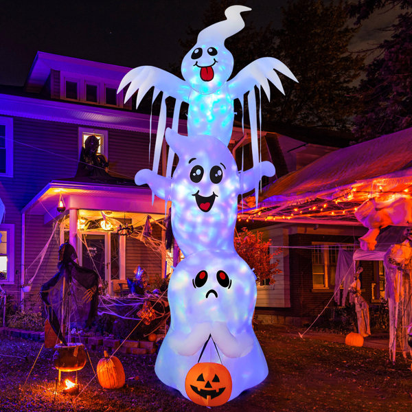 9.8 FT Halloween Inflatable Three Ghosts Stacked with Built-in LED Lights