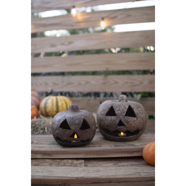 Kalalou Paper Mache Jack-O-Lanterns – 7.5" Tall Handmade Halloween Lanterns, Set of 2