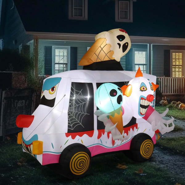 10FT Long Halloween Inflatables Outdoor Decorations, Blow Up Scary Clown Icecream Halloween Yard Decorations, Built-In LED Lights Décor For Indoor Home Party Garden Lawn Store
