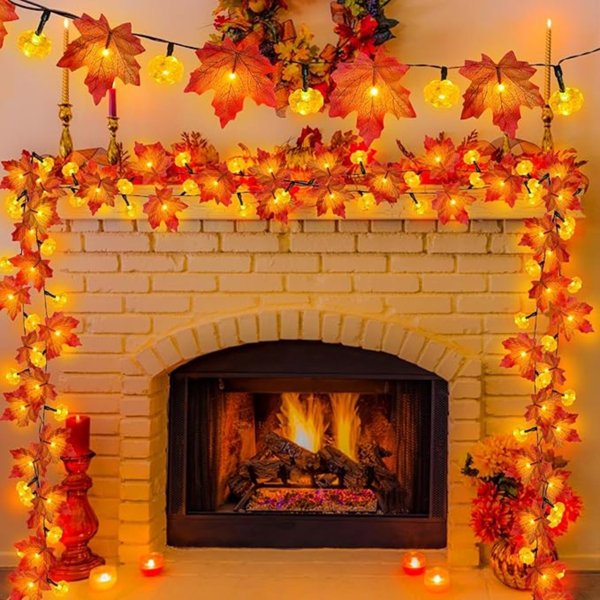 3 Pack & Timer - Fall Garland With Pumpkin Lights Fall Decorations For Home, 30Ft 60 LED Fall Lights Patented Enlarged Maples Leafed Battery Operated Fall Decor Thanksgiving Halloween Indoor Outdoor
