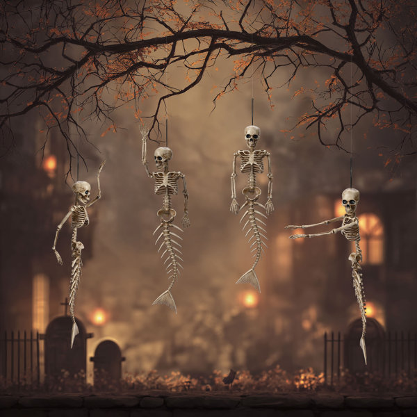 Annekristin 4 Pcs 16" Mermaid Skeleton Hanging Bones with Movable Joints Halloween Décor