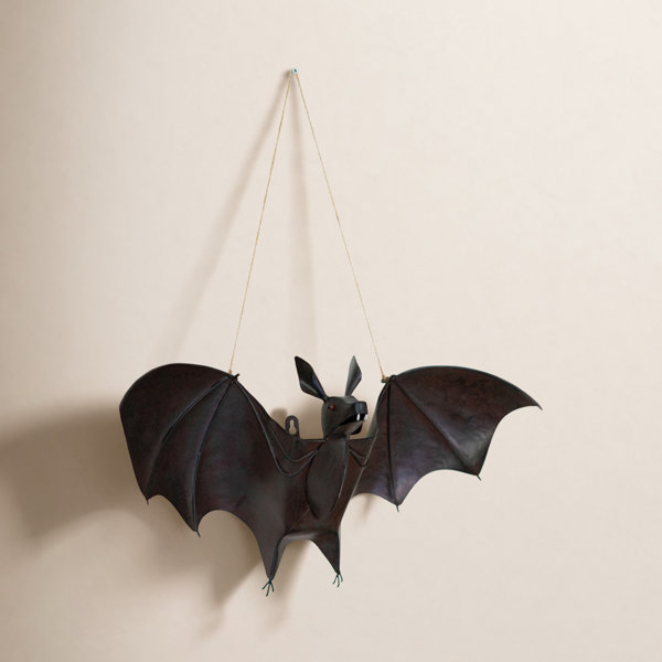 Painted Metal Bat Halloween Door Hanger 10"H Black Distressed Bat Decor Set of 2
