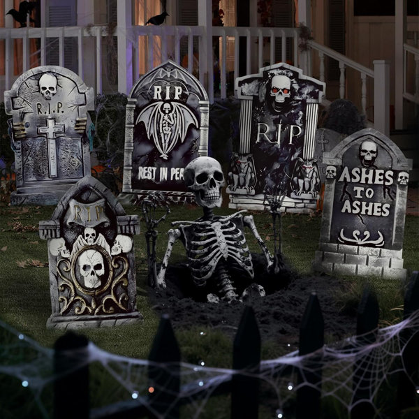 25.2Inch Halloween Outdoor Tombstones Decorations 5PCS DIY Large Graves Tombstones Halloween Graveyard Yard Signs Decor For Cemeter