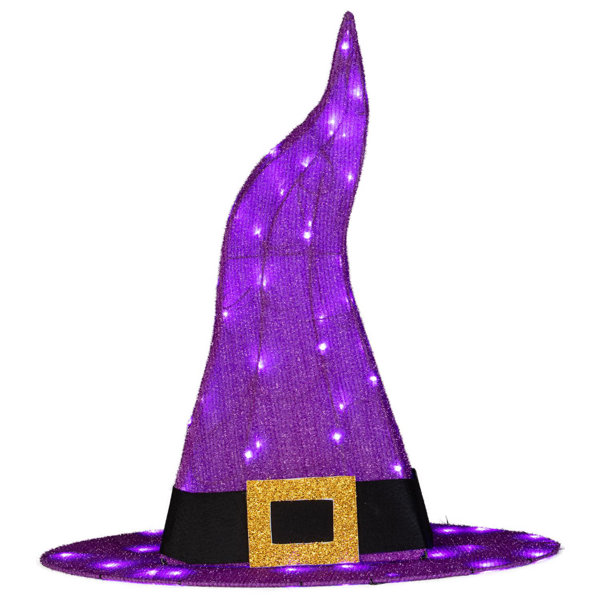 Purple 50 ct 30 in. LED Prelit Witch Hat Yard Decor