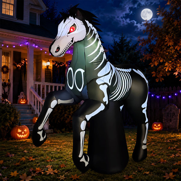6.6 FT Halloween Inflatable Skeleton Horse Rearing up with Built-in LED Lights