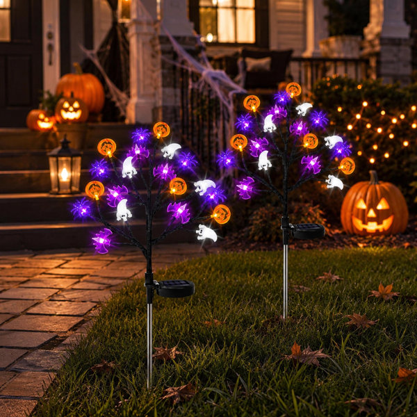 2 Pack Solar Halloween Pathway Lights with Ghost Bat Pumpkin Designs
