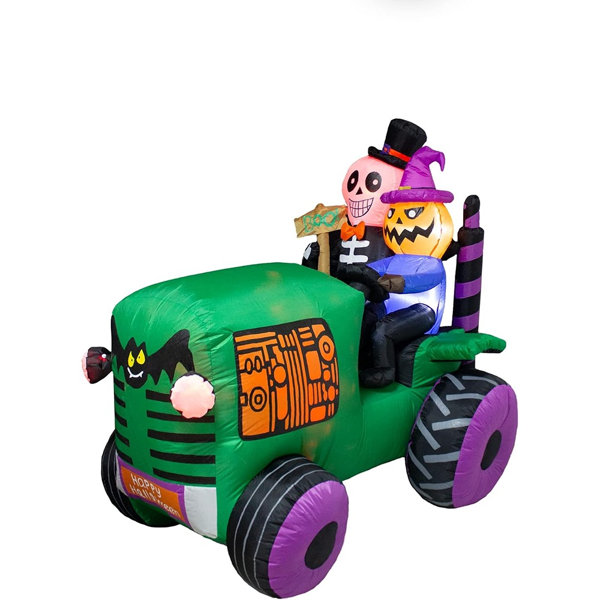 Halloween Inflatable Ghost Tractor Decoration with LED Lights, Spooky Blow-Up Vehicle Decor for Lawn, Garden, Yard, Patio, Porch, Indoor & Outdoor Halloween Parties