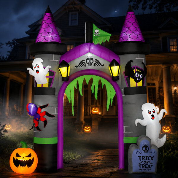 11.8 FT Large Inflatable Halloween Archway with Ghost, Pumpkin, Spider and Bat, Built-in LED Lights, Weather-Resistant Outdoor Holiday Decoration for Yard, Party and Neighborhood Display