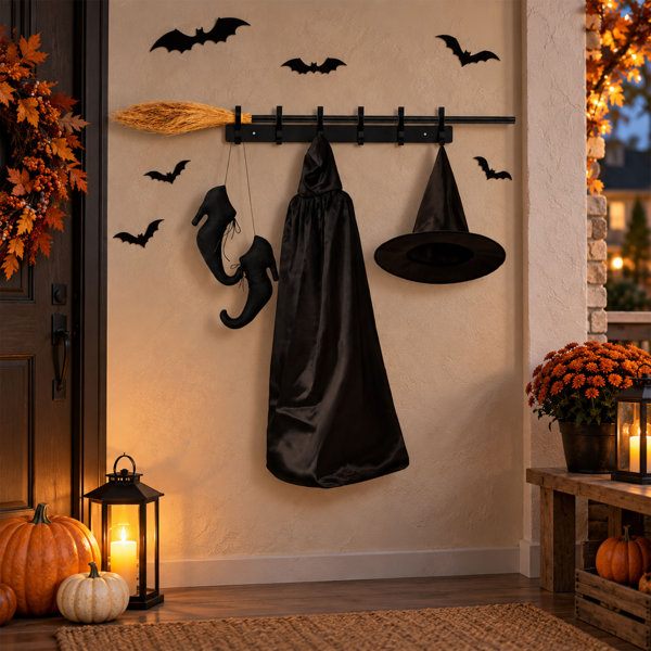 18 Piece Halloween Witch Broom Parking Decor Set, Wall Hanging Kit with Broom, Hat, Cloak and Accessories
