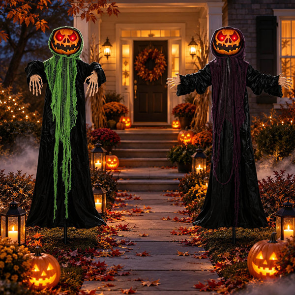 2 Pack 6 Foot Lighted Standing Pumpkin Men Halloween Decorations with Bendable Arms