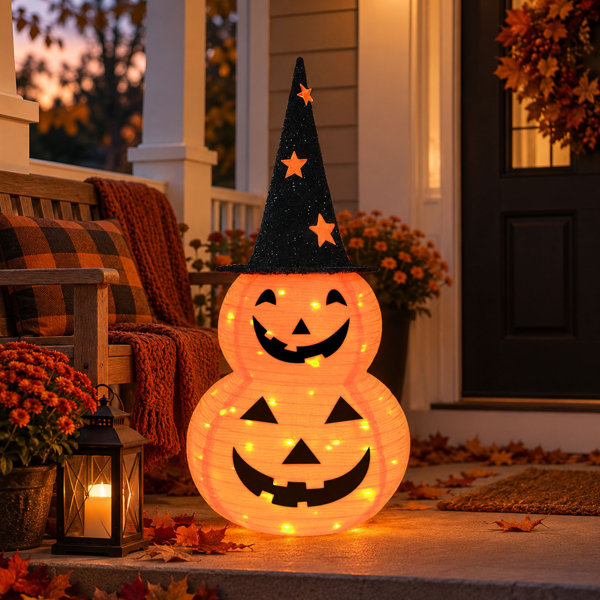 3 Foot Light-Up Pumpkin Halloween Decoration, 8 Modes and Timer