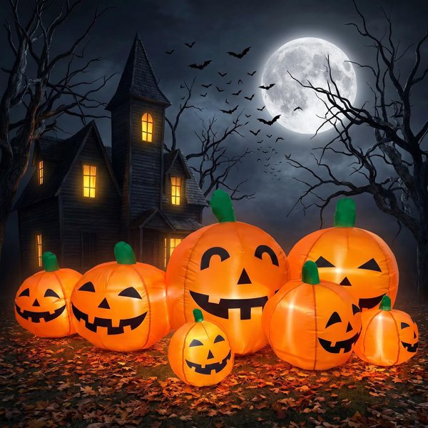 7.5FT Inflatable Halloween Pumpkin Patch with LEDs, Blow Up Jack-o'-Lantern Decor for Front Yard Lawn Fall Thanksgiving Party
