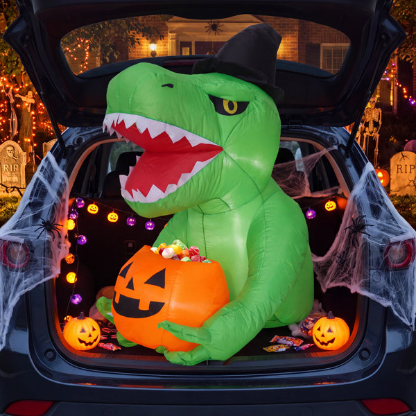 4.5 ft Inflatable Halloween Dinosaur with LED Lights, Trunk or Treat Car Inflatable Decoration with 12V Car Adapter