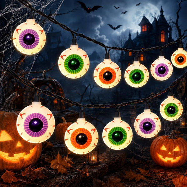 Halloween Eyeball String Lights, 8.5Ft Halloween Decorative String Lights with 10 Multicolor Eyeball Bulbs, UL Listed Waterproof for Indoor/Outdoor Use, Patio, Garden, Gazebo, Door Decoration, Black