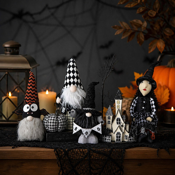 Set of 2 – 6×4×20” Tall Fabric Black Gnomes with BOO Banner, Spooky Seasonal Halloween Decoration